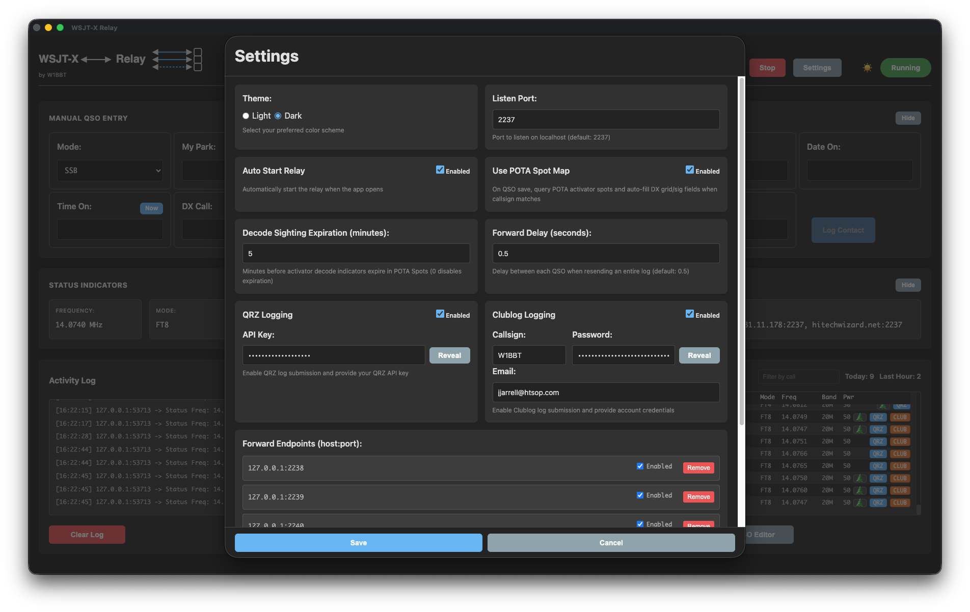 WSJT-X Relay settings window